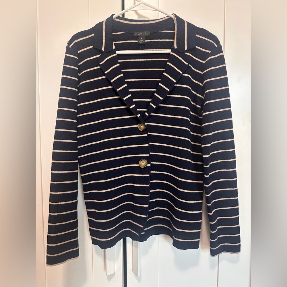 Halogen Navy and Cream Striped Cardigan size S